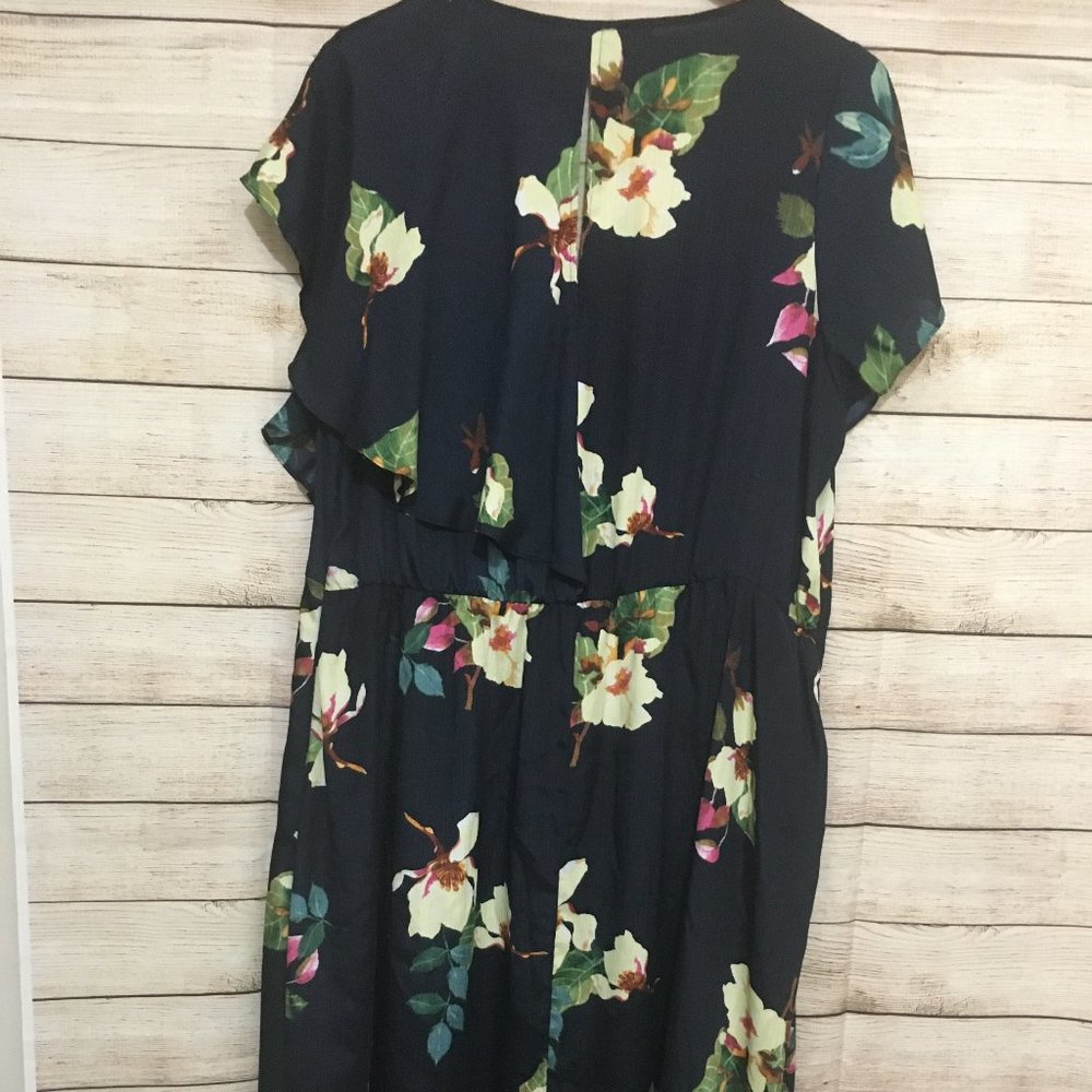 RACHEL Rachel Roy Dress Floral Ruffled Wrapped Midi Pocket Lined Black Size 2X - Picture 6 of 10